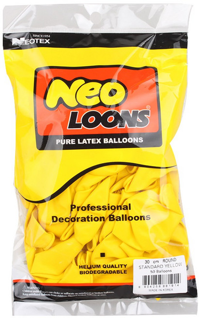 네오룬스 30cm 라운드풍선 50p, 스탠다드 옐로우, 1개
