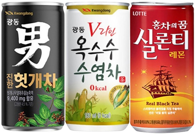 Yotta 광동 헛개차 브이라인 옥수수수염차 롯데 실론티 30캔씩 미니캔음료 업소용음료수 차음료, 90개, 175ml