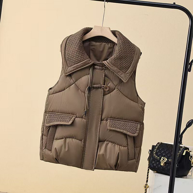 AREVI 겨울 여성 패딩조끼 짧은 옷 순색의 순면의 루즈핏 트랜드 두터운 보온 날씬해 보이는 다운 점퍼