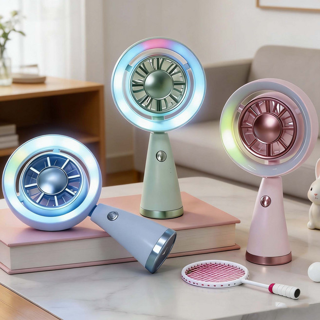 LED 휴대용 미니 선풍기 5단계 풍속 조절 저소음 Type C 충전 탁상용, 화이트, LED 선풍기