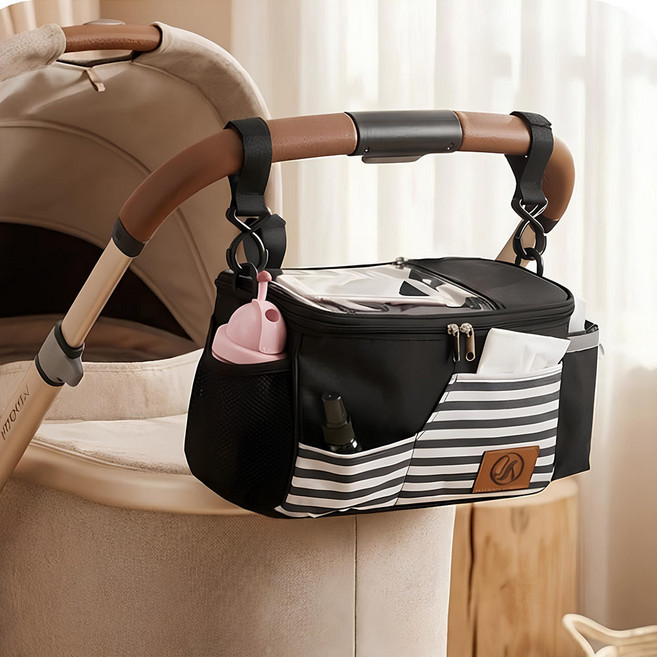 네바스 유모차 가방 대용량 다용도 기저귀 수납 정리함, 1개, 블랙
