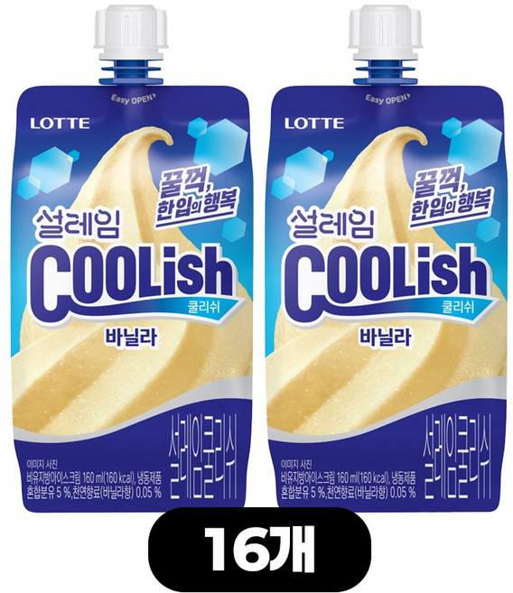 롯데 튜브 아이스크림 설레임 쿨리쉬 바닐라, 16개, 160ml