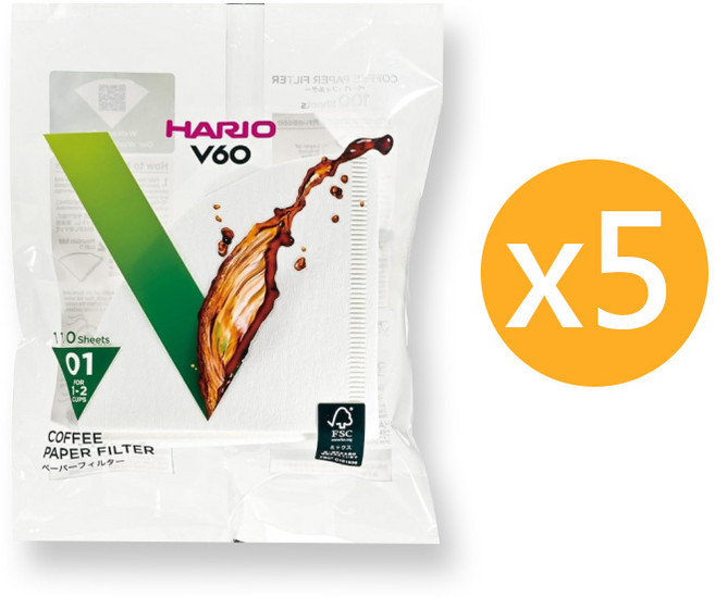 HARIO V60 錐形咖啡濾紙 日本製 多件優惠, 5個, 白色01(110張), 110個