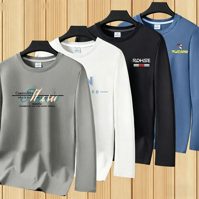 1+1+1+1 캐주얼 봄 여름 순면 긴팔 남성 루즈핏 라운드넥 코디 이너 캐주얼 트렌드 이너티 간절기 면티 남자 긴팔티 4장세트