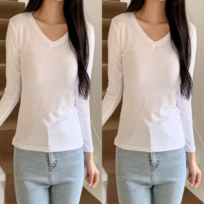 에르모소 1+1 봄 가을 사계절 간절기 이너 기본 티셔츠 슬림 무지 여성 긴팔티셔츠 H-C000