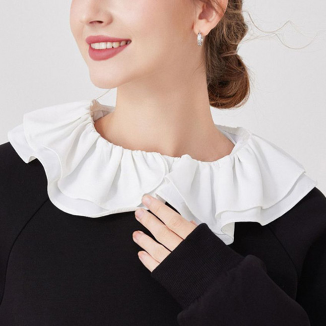 여성 패션 러플 레이스 물결 포인트 페이크 카라 블라우스 J697