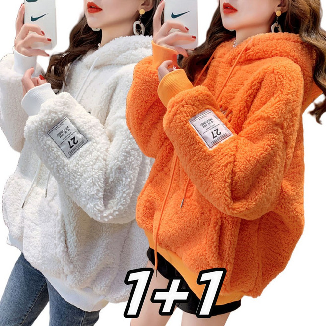 1 + 1 여성티셔츠 뽀글이 긴팔티 양털 후드티 블라우스 DIL3266 54