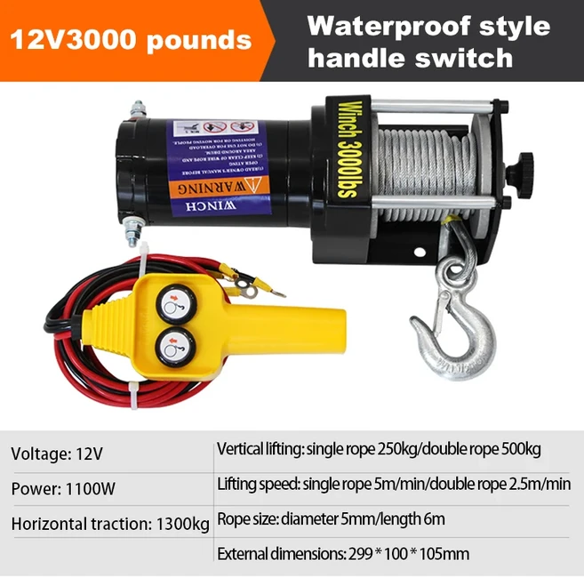 2000lbs 전동 리커버리 윈치 키트 ATV 트레일러 자동차 DC 12V/24V 리모컨 호이스트 블록 진흙 구조 해변, 01 12V-3000LBS