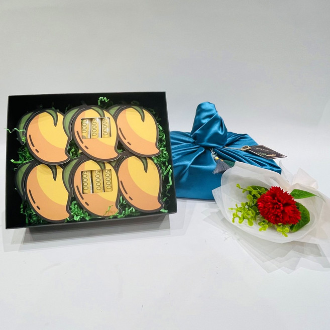 러블리팜 單支人造花 + 零用錢禮物套組, 芒果 + 藍色, 1個