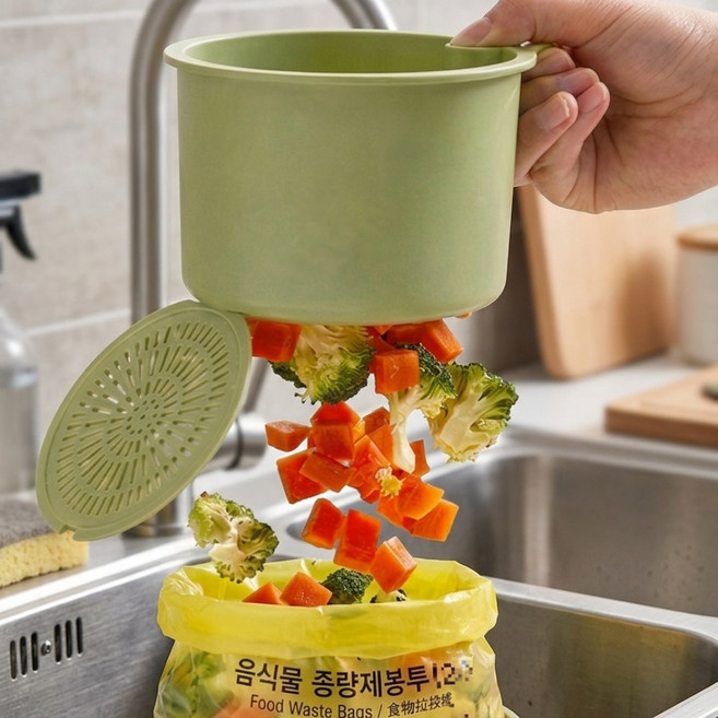 루로아 싱크대 원터치 음식물 거름망 거치대, 1개, 그린