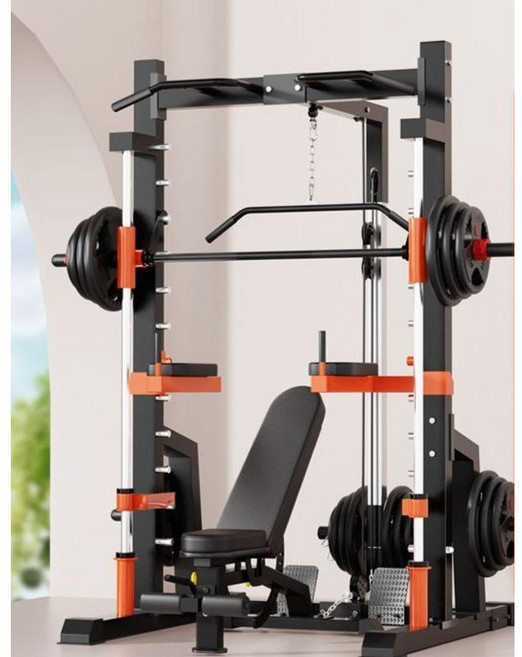 가정용 스미스머신 홈짐 파워랙 스쿼트랙 다기능 홈짐세트 멀티홈짐 스쿼트 벤치프레스 복합헬스머신 하프랙 전신운동, 갠트리 + 80KG 철제 바벨+벤치, 1개