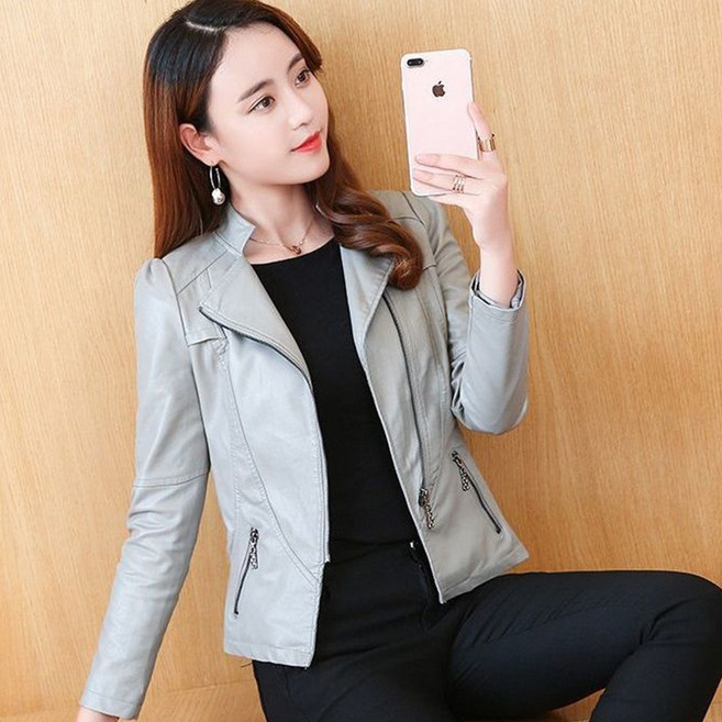 besteffie 여성 봄 가을 슬림핏 인조 가죽 자켓 라이더 스타일 지퍼 포켓 오피스 데일리 아우터