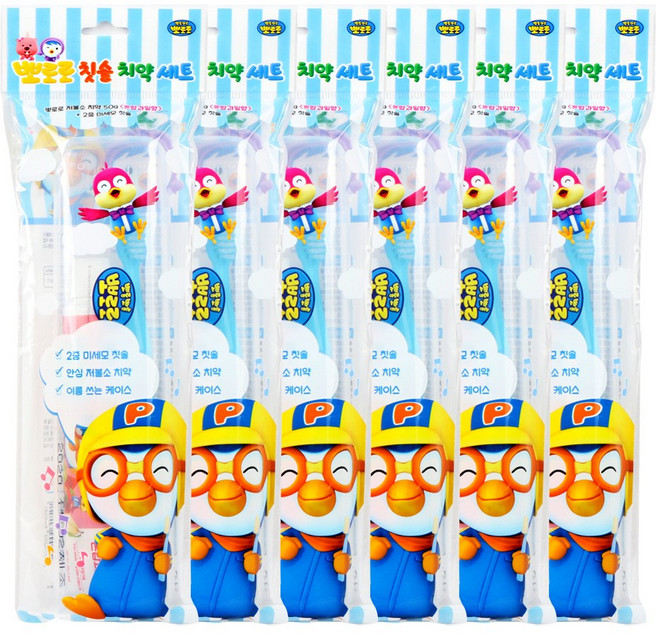 케이엠제약 뽀로로 어린이 칫솔 치약 세트 랜덤발송, 6세트