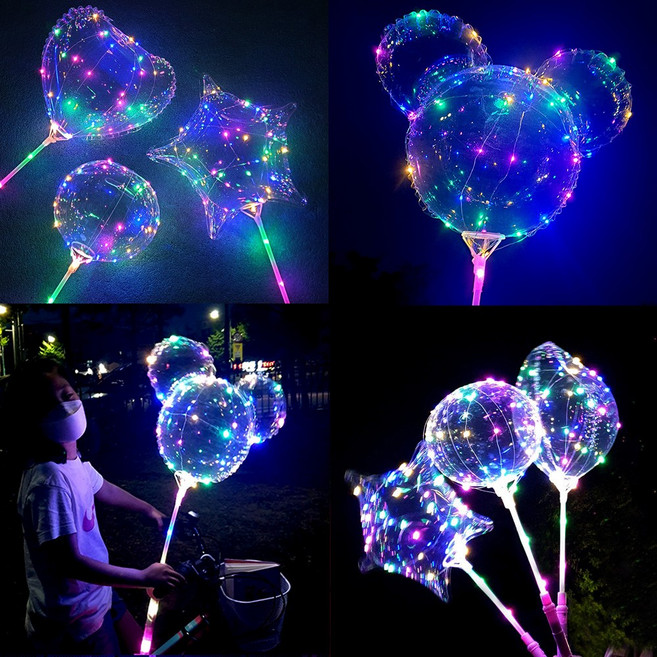[제이제이오피스] LED풍선 세트_원 별 하트 미키 미니 마우스 피카츄 귀여운 캐릭터 밤 바다 데이트 이벤트 라이트 투명 풍선 파티 용품 놀이 소품 펌프 장난감 가족 커플 여행, LED풍선_하트