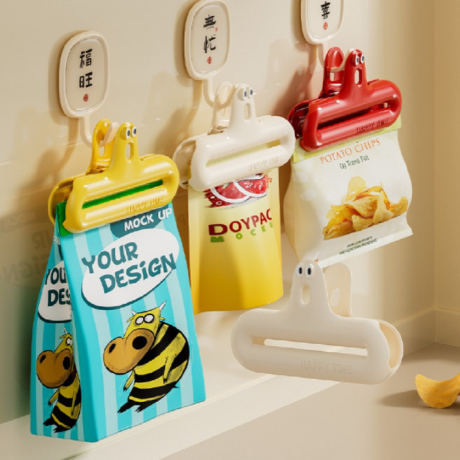 리브온 귀여운 캐릭터 주방 집게 밀봉 클립 푸드 실러 4종 세트, 혼합색상, 1세트