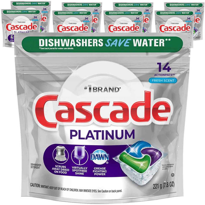 Cascade 플래티넘 액션팩 프레시 식기세척기용 세제, 221g, 9개