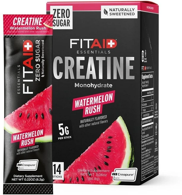 FITAID Essentials 크레아틴 파우더 워터멜론 러시 CreaPure 모노하이드레이트 역도 사이클링 무설탕 부드러운 혼합 위장에 용이함 여행 친화적 14, 0.22 Ounce (Pack of 14), 14개 - 쿠팡