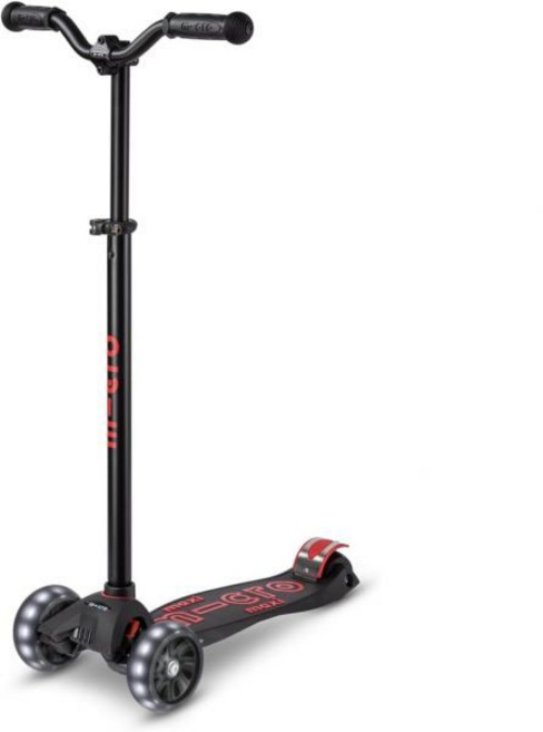 마이크로 킥보드 - 맥시 디럭스 프로 LED 킥 스쿠터 매끄러운 글라이딩 3륜 라이트업 휠 512세용 지방 안정적인 및 초퍼 스타일 핸들바를 갖춘 리앤투스티어 디자인, Black/Red, Black/Red, 1개