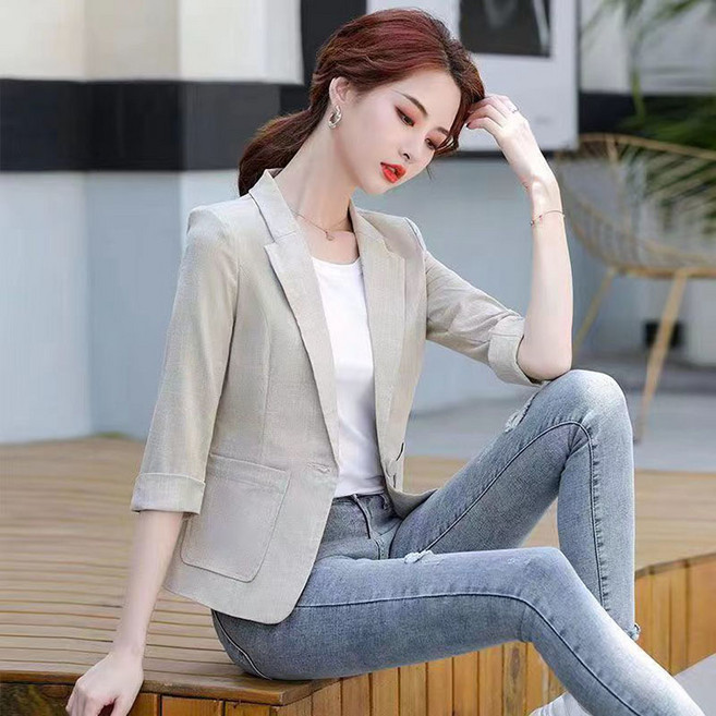 FANSYLI 린넨 정장 재킷 여성 봄여름 얇은 정장 코트 데일리 캐주얼 오피스 통근 면 마 자켓 1호 X250403