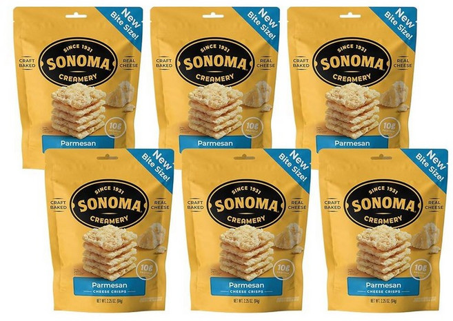 Sonoma Creamery - 치즈 크리스프 파마산 | 맛있는 스낵 | 고단백 | 저탄수화물 | 글루텐 프리 | 케토 친화적 63.8g(2.25온스) (6팩), Sonoma Creamery - 치즈 크리스프, 베이컨, 2.25 Ounce (Pack of 6)