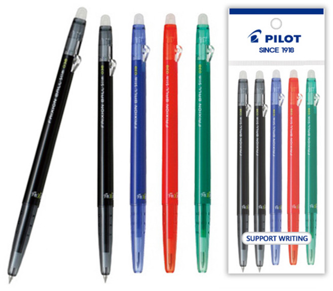 파이롯트 지워지는 프릭션 노크식 슬림볼펜 0.38mm 5개 세트, 0.38 흑2개+청1개+적1개+녹1개 세트