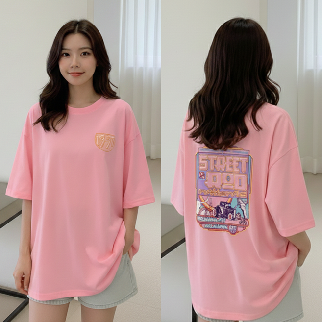 데일로엔 여성 여름 오버핏 레터링 백프린팅 반팔 티셔츠