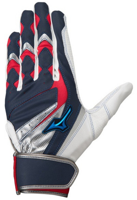 Mizuno 美津濃 打擊手套 安打型指背 止滑耐用 可水洗 1雙裝 深藍 1EJEA24514, 1個, M