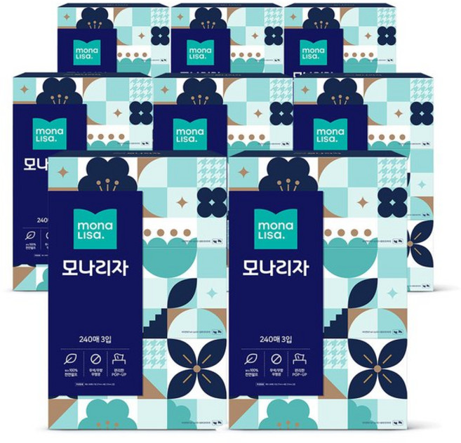 모나리자 미용티슈 240매 3입 8팩 프리미엄 화장지