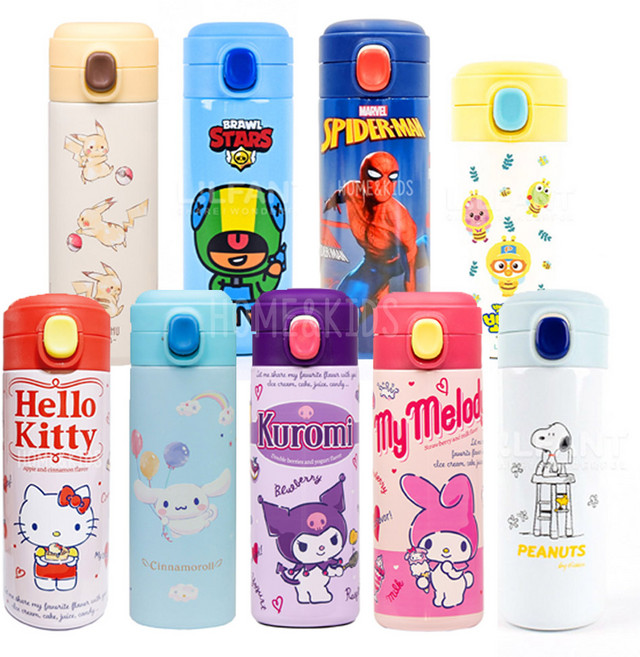 홈앤키즈 캡슐 원터치 스텐 텀블러 캐릭터 유아 어린이 초등학생 보온병 보온물병 보온보냉 보냉물병 포켓몬스터 뽀로로 산리오 스누피 시나모롤 쿠로미 마이멜로디 헬로키티 스파이더맨, 캡슐원터치스텐텀블러_포켓몬스터(400ml), 1개