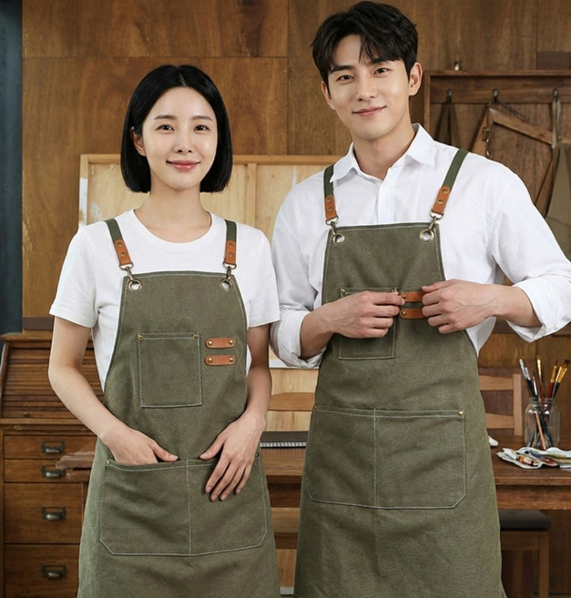 데님 공방 앞치마 미용실 보육교사 어린이집 선생님 카페 방수 원피스 네일 목공 홀서빙 유치원 남자 청 식당 업소용 미술, 블랙