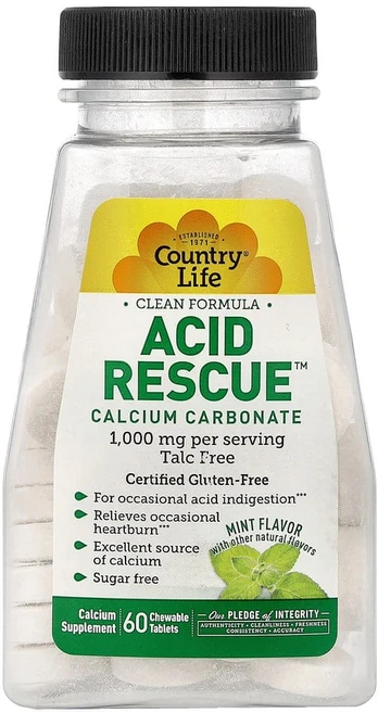 컨트리라이프 Acid Rescue 탄산칼슘 민트 1000mg 츄어블 정제 60정(1정당 500mg), CLF05391, 1개, 60정 - 쿠팡