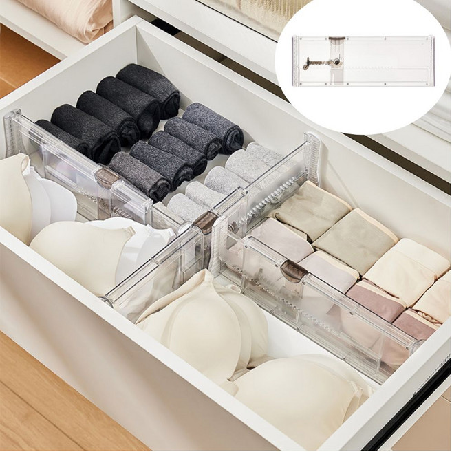 다용도 길이조절 서랍 칸막이 파티션(컴팩트 숏/작은서랍용/소형), 투명, 1개