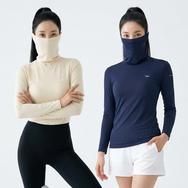 <BFL> (1+1) 여성 아이스 긴팔 마스크넥 티셔츠_골프 등산 쿨쉐이드