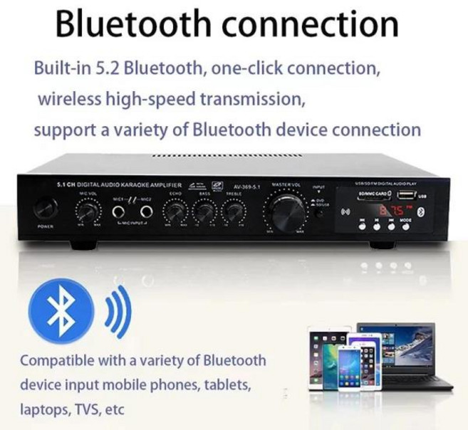 AV-369BT 블루투스 5.1 사운드 스피커 앰프 스테레오 오디오 리시버 6채널 홈시어터 시스템 구성 요소, 01 US Plug
