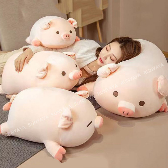 RUNYAYA 부드러운 돼지 인형 쿠션 캐릭터 말랑 봉제 수면인형 인테리어 바디필로우 선물용, A라인