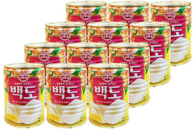 오뚜기 백도 반절 통조림 과일, 400g, 12개