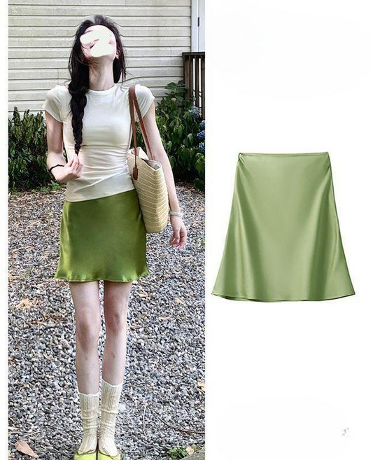 티류으스 여성 여름 보라색 아세테이트 새틴 미니 스커트 핏라인 Z0407