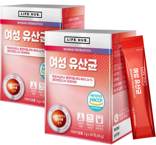 라이프허브 여성 유산균, 2개, 60포, 60g - 쿠팡