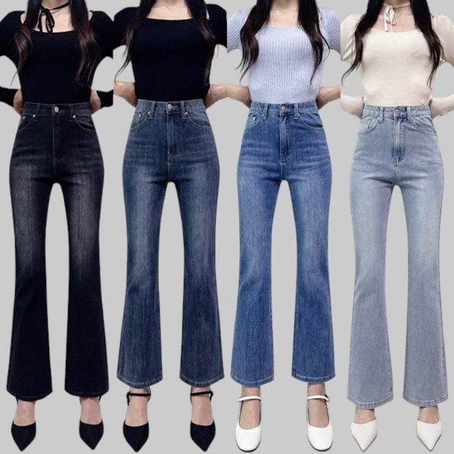 제이엠스타일 [숏 기본 롱/~4컬러] S~2XL 봄 가을 여성 스판 부츠컷 청바지 하이웨스트 빅사이즈 데님 팬츠 여자 나팔바지 키작녀 키큰녀 여름 겨울 사계절