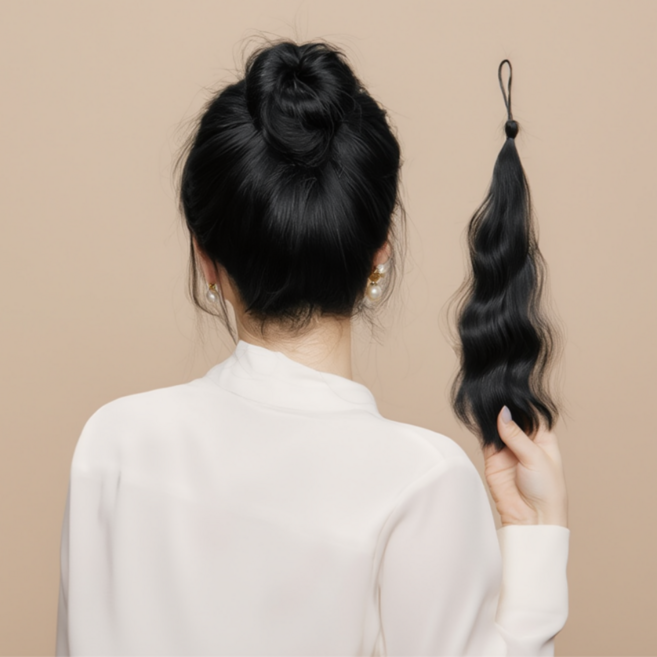 샤에르 10초 완성! 자연스럽고 풍성한 볼륨 올림머리 로우번/ 똥머리/포니테일, 1개, 블랙