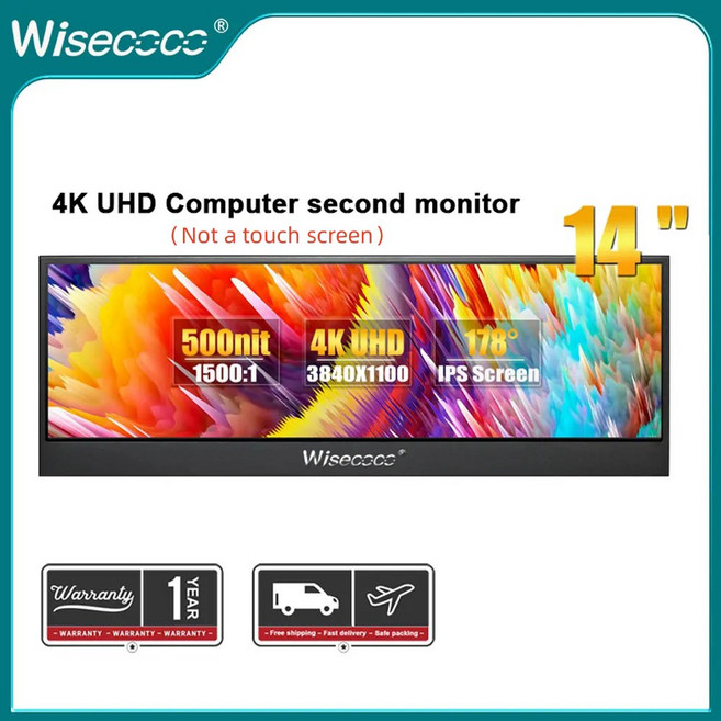케이스 휴대용 4K 모니터 3840X1100 화면 IPS PC UHD 터치 인치 컴퓨터 LCD 14 스크린 AIDA64 보조, 14 no, 1개