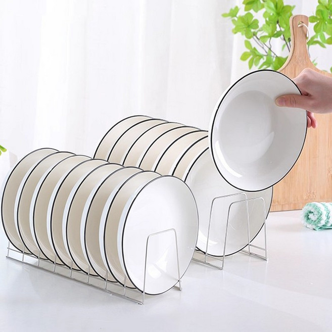 더상식 주방 깔끔 수납 거치 접시 정리대, 2개, 라이트실버