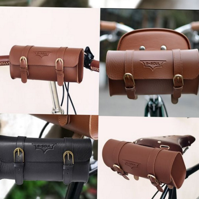 자전거 가방 클래식 여행용 가죽 자전거 핸들 백 프론트백 빈티지 미니벨로 사이클 라이딩, 1개, 브라운