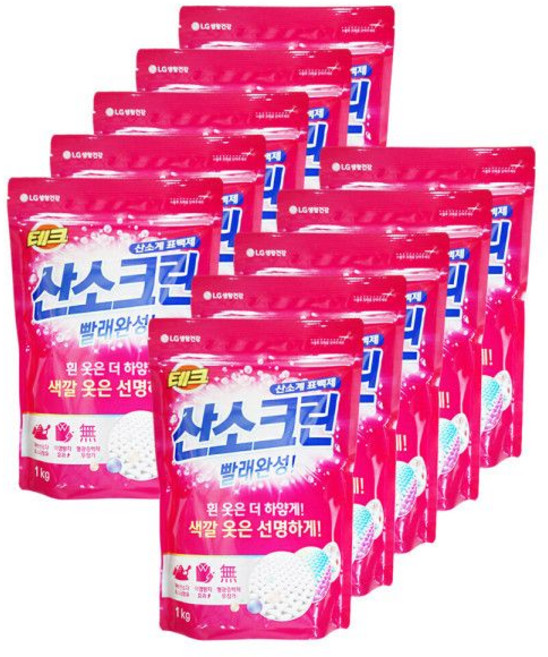테크 산소크린 1KGX10개입(1박스) 산소계표백제 흰옷을 하얗게 살균세정, 1kg, 10개