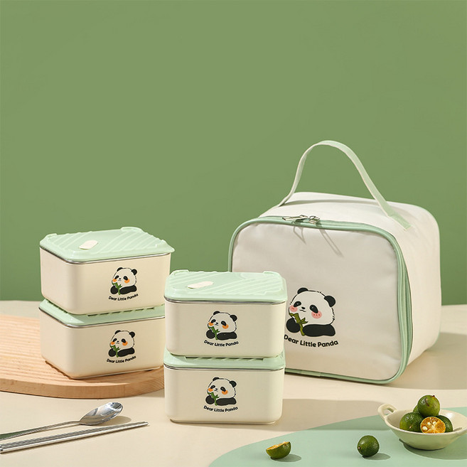 304不鏽鋼便當盒，可微波加熱，多層密封保鮮飯盒, 1個, 650Ml*4個+餐具+袋子