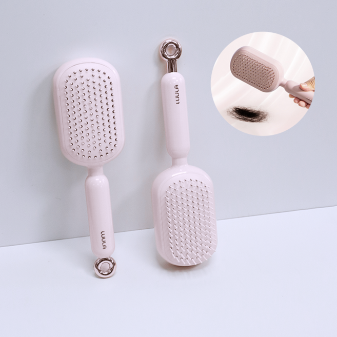 원터치 에어쿠션 헤어 브러쉬 엉킴방지 머리빗 두피 마사지 빗, 1개, 핑크