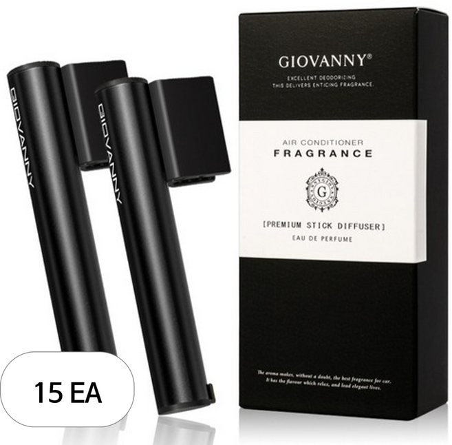 GIOVANNY 파워스틱 차량용 방향제 케이스 2p + 리필 5g 4p, 매트 블랙 ( 블랙체리 ), 15세트