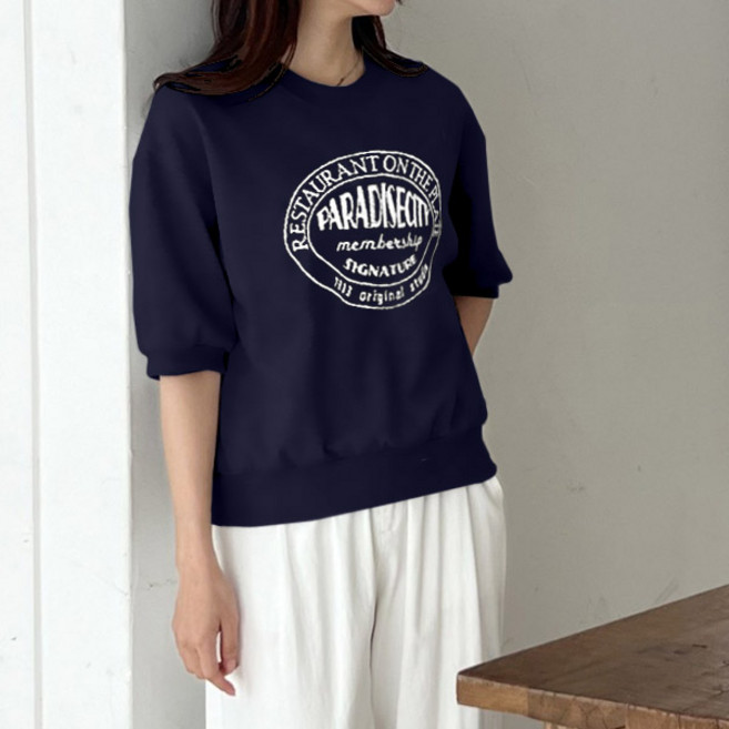 마이쏭 여성 빅사이즈 반팔맨투맨 여름티 PR자수세미크롭맨투맨