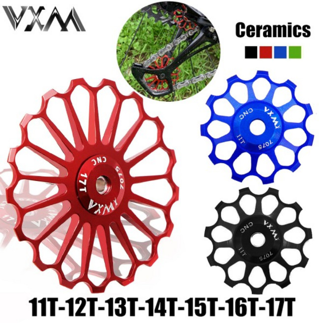 VXM 자전거 세라믹 풀리 알루미늄 뒷 변속기 11T12T 13T 14T 15T 16T 17T 가이드 MTB 도로 도자기 베어링, [01] 빨간, [02] 12T, 1개, 01 빨간