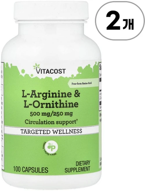 비타코스트 L-아르기닌 & L-오르니틴 Vitacost L-Arginine & L-Ornithine 100정, 2개 - 쿠팡